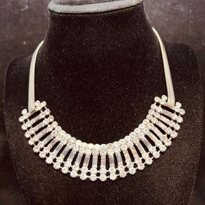 Silver Tone & Clear Rhinestone Flat Snake Chain Choker Necklace Signed (3834)